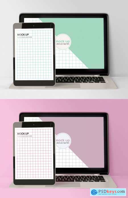 Front Laptop and Tablet Mockup 337042187