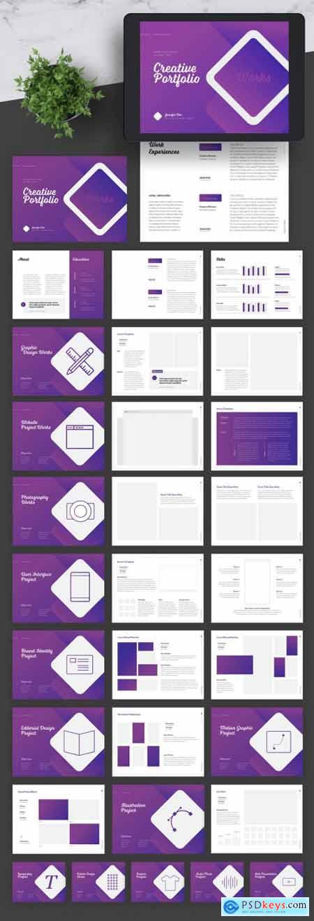 Online Porfolio and Resume Layout with Purple Accents 337487404