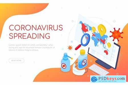 Coronavirus spreading isometric web banner