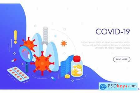 Covid-19 virus and medicine - isometric web banner