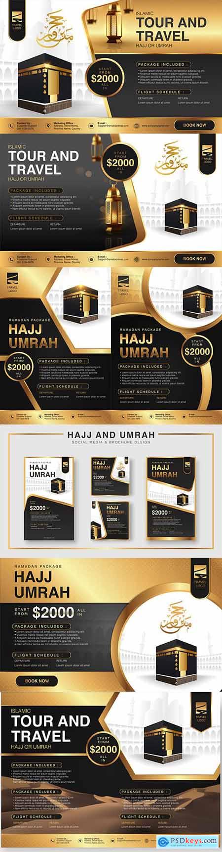 Islamic Ramadan Hajj and Umtra brochure design illustration
