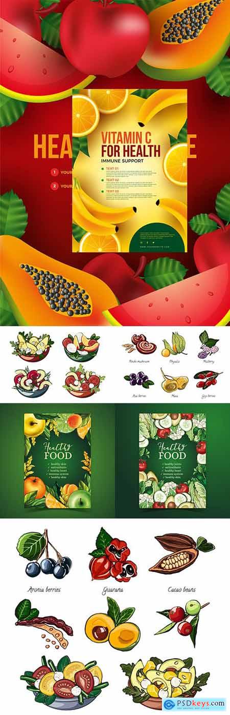 Healthy food and useful salads design flyer template