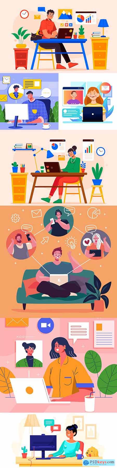 Remote work at home with self-isolation concept illustration