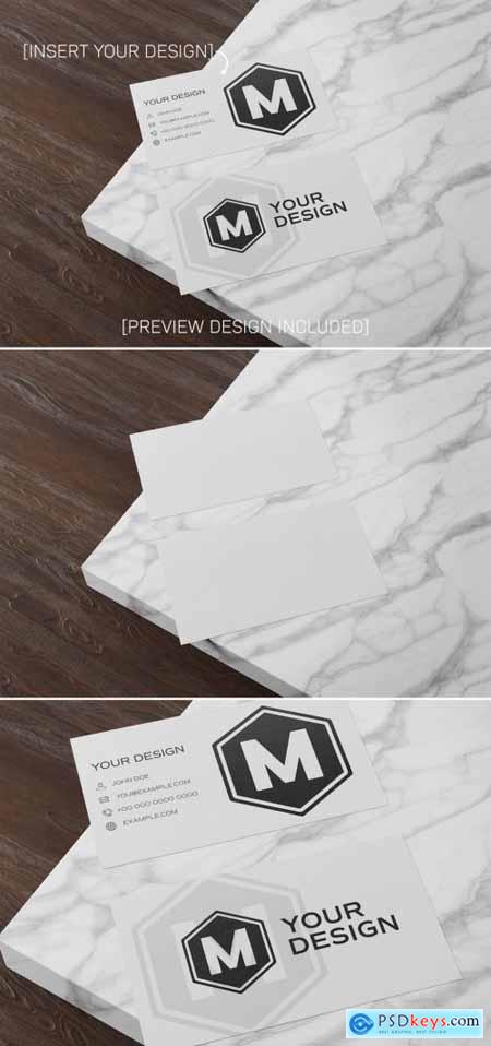 Business Cards on Wooden and Marble Surface Mockup 332483511
