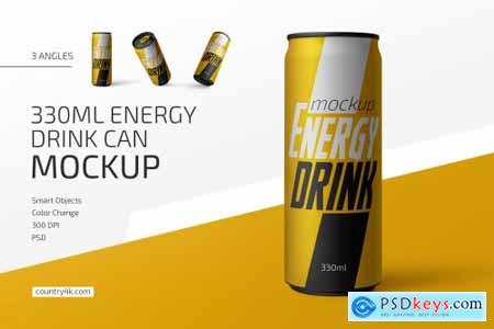 330ml Energy Drink Can Mockup Set 4786606