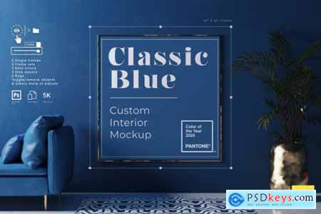Classic Blue Interior Mockup - Customizable frames furniture