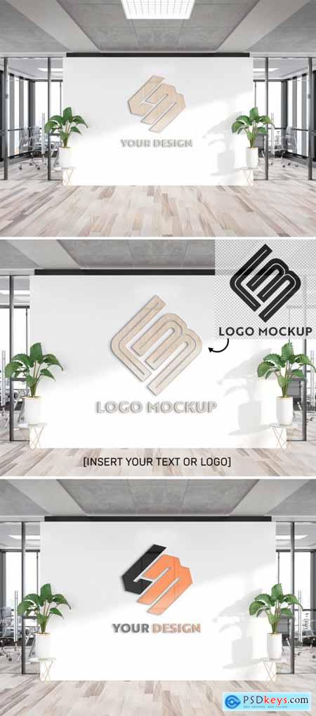 Wooden Logo on Office Wall Mockup 338876349