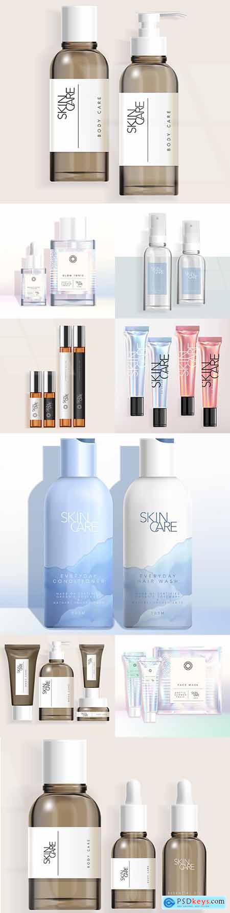 Skin care bottles and holographic rainbow packaging