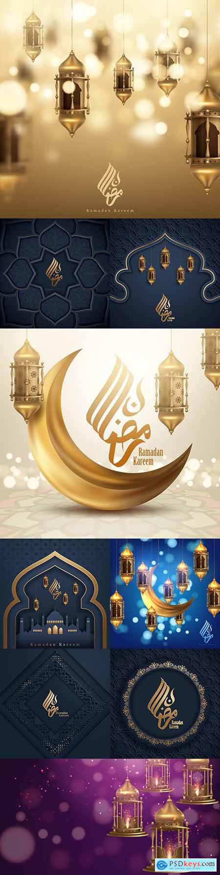 Eid Mubarak and Ramadan Kareem gold design with calligraphy 2