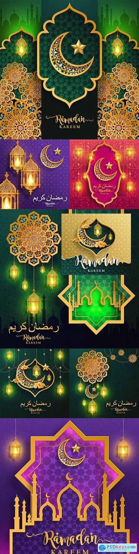 Ramadan Kareem and Eid Mubarak background Islamic gold pattern