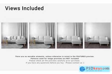 Sofa, Curtain, Pillows & Blanket Set 4357946