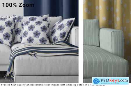 Sofa, Curtain, Pillows & Blanket Set 4357946