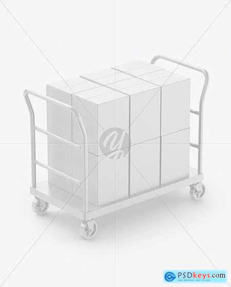 Warehouse Trolley With Boxes Mockup 58789
