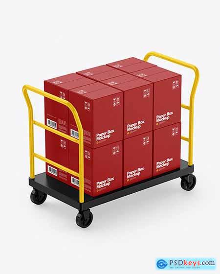 Warehouse Trolley With Boxes Mockup 58789