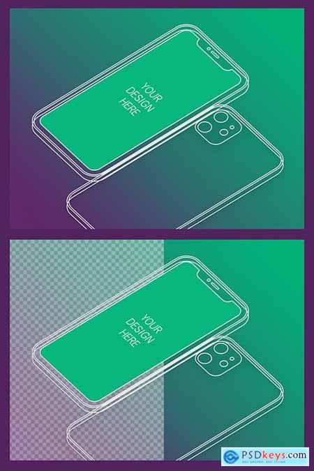 Wireframe Smartphone Screen Mockup with Transparent Background 337086089