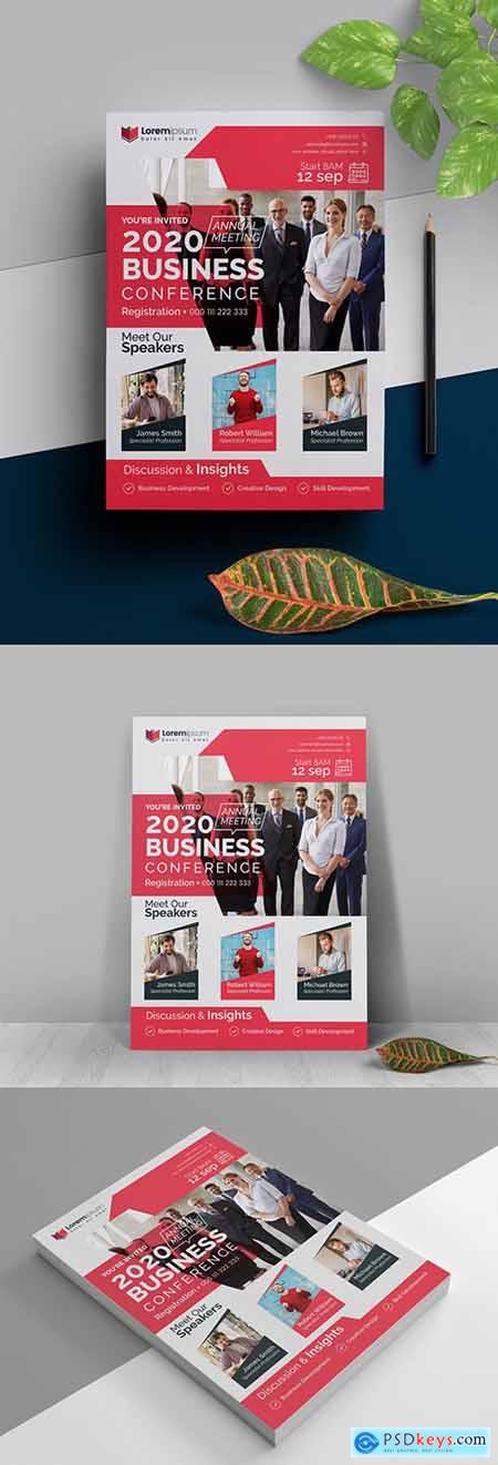 Event Conference Flyer Layout with Red Accents 335410011