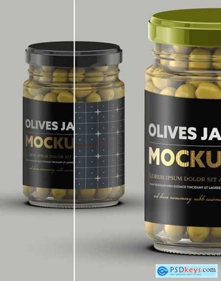 Clear Glass Jar with Olives Mockup 328596563