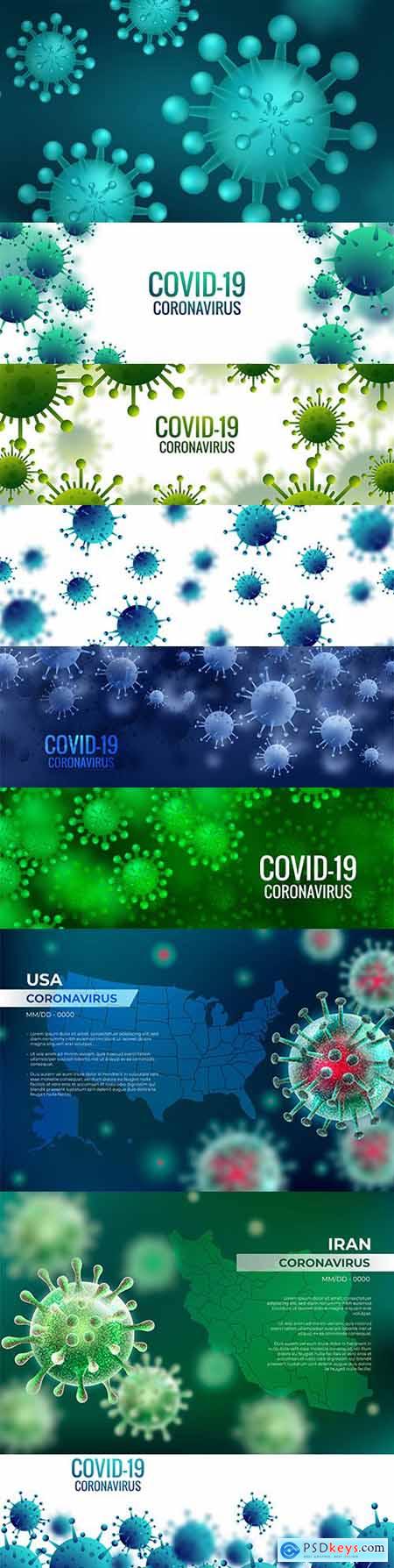 Coronavirus cell banner and realistic background with map