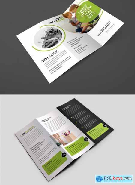 Green Trifold Brochure Layout with Circle Photo Placeholder 341098532