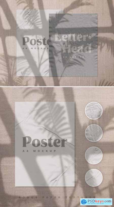 Two Posters on Fabric Background Mockup with Shadow Overlay Elements 341408094