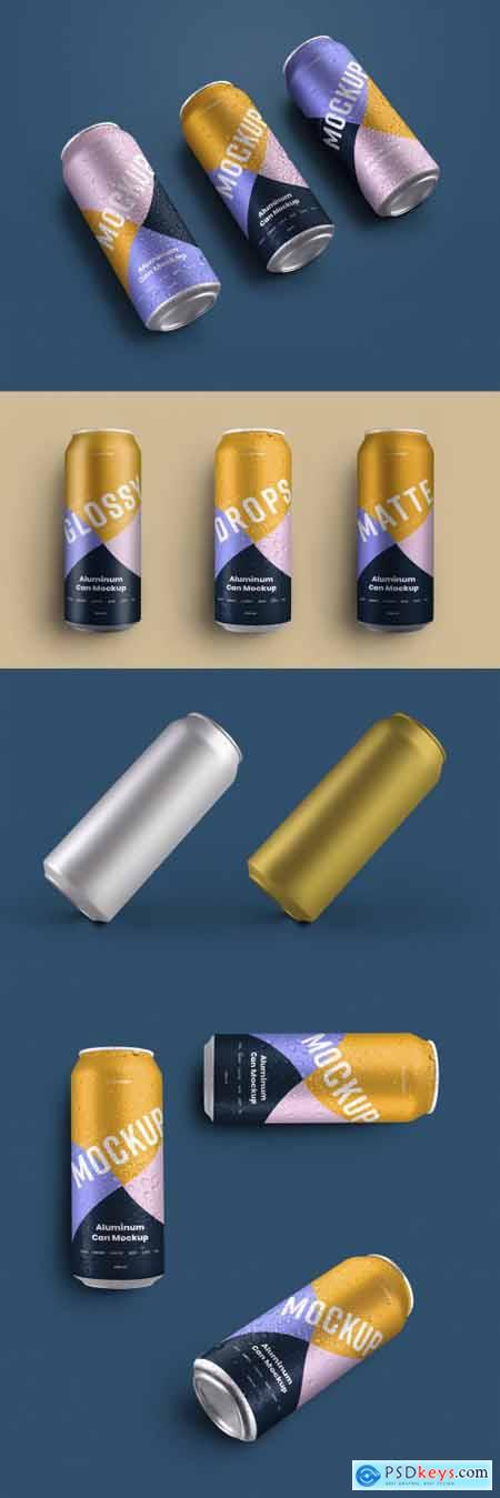 5 Aluminum Thin Can Mockups with Water Drops 341808734