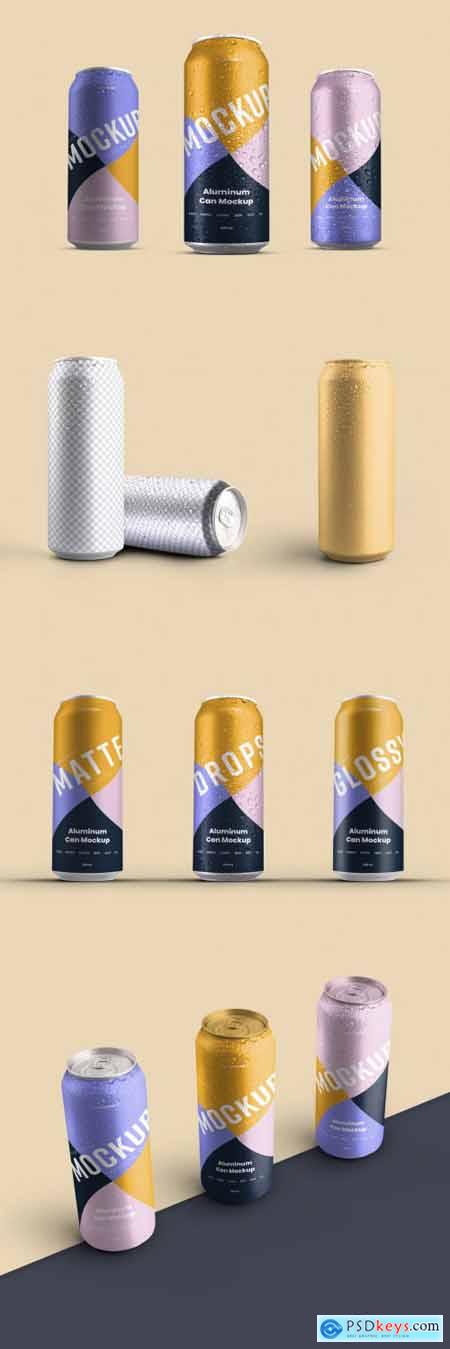 5 Aluminum Thin Can Mockups with Water Drops 341808838