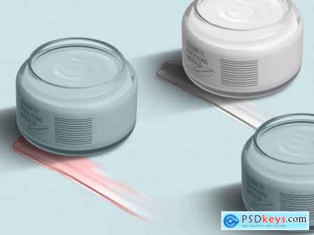 Isometric mockup template with opened cream jars and cream strokes