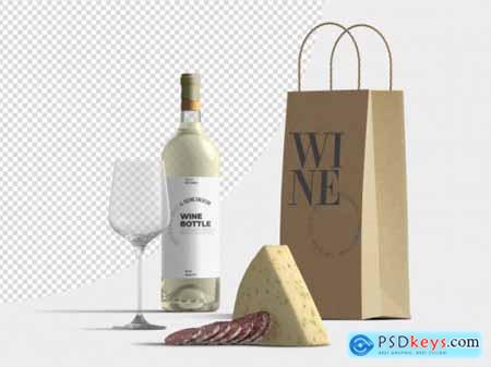 Wine bottle with glasses mockup template