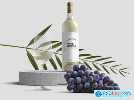 Wine bottle with glasses mockup template