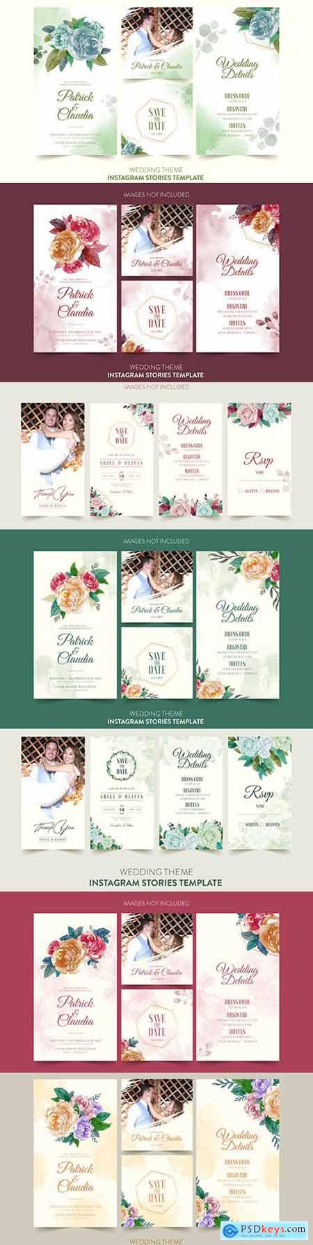 Instagram story wedding invitation with watercolor flowers and leaves