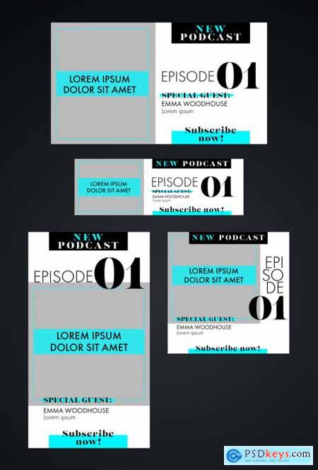 Minimalist Podcast Social Media Layout Kit with Black and Blue Accents 344611258