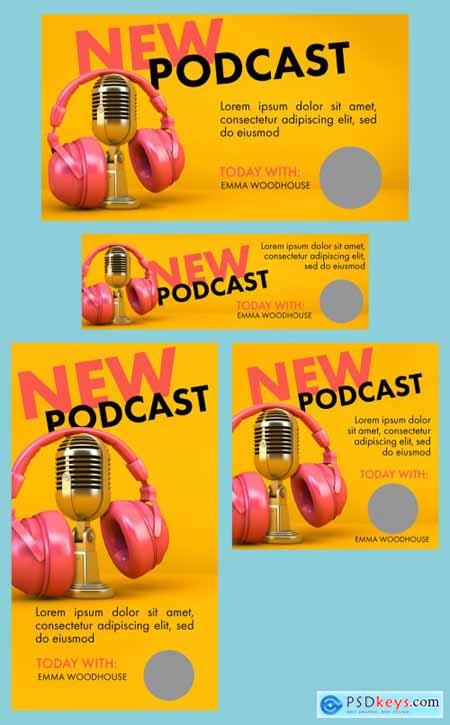 Podcast Social Media Layout Kit Witn Microphone and Headset Illustrations 344611742