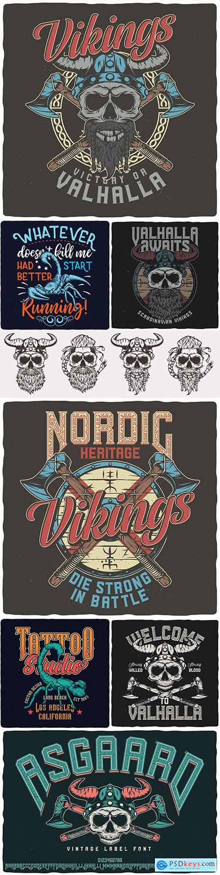 Scorpion and Viking vintage design tattoo illustrations