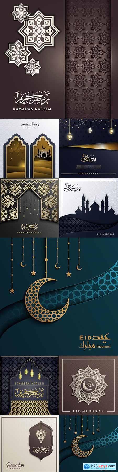 Ramadan Kareem greeting with golden Islamic pattern