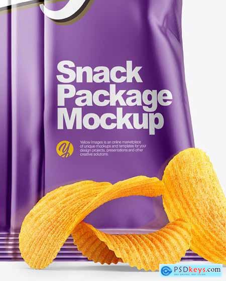 Metallic Snack Package with Riffled Potato ChipS Mockup 58919