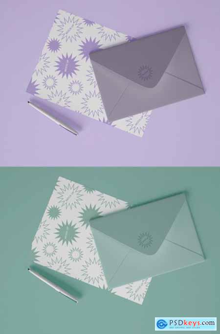 Top View of Pen, Envelope and Postcard Mockup 339313827
