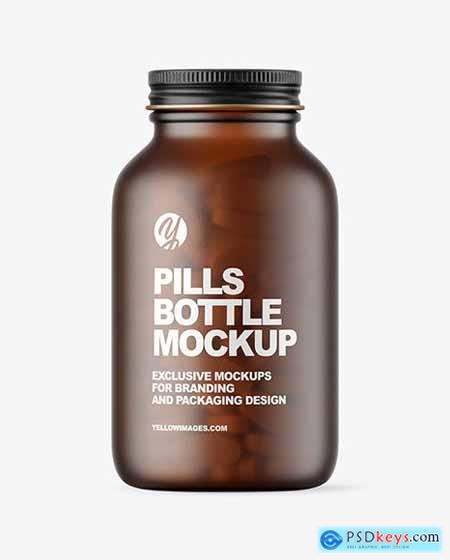 Frosted Amber Glass Pills Bottle Mockup 59011