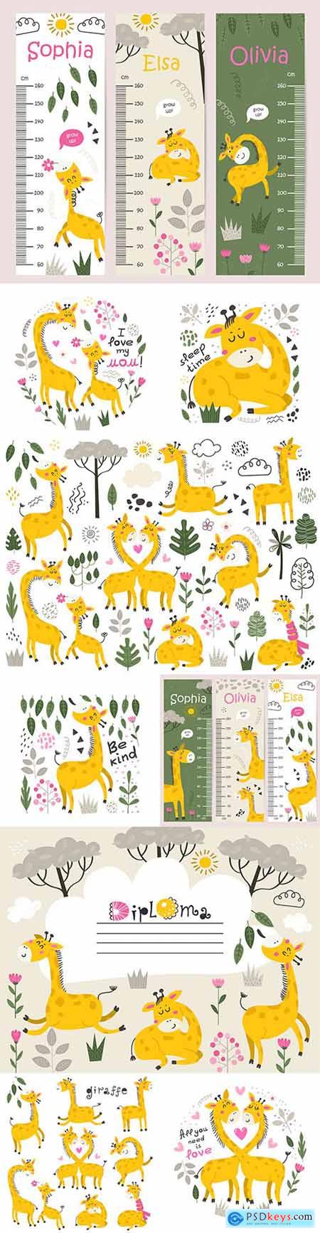 Cute painted giraffe and children s growth chart design