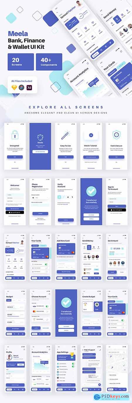 Meela - Money Transfer, Bank, Finance and Wallet App UI Kit