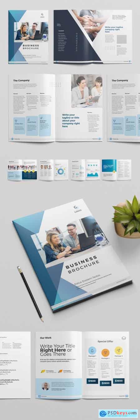 Brochure Layout with Blue Geometric Elements 317614388