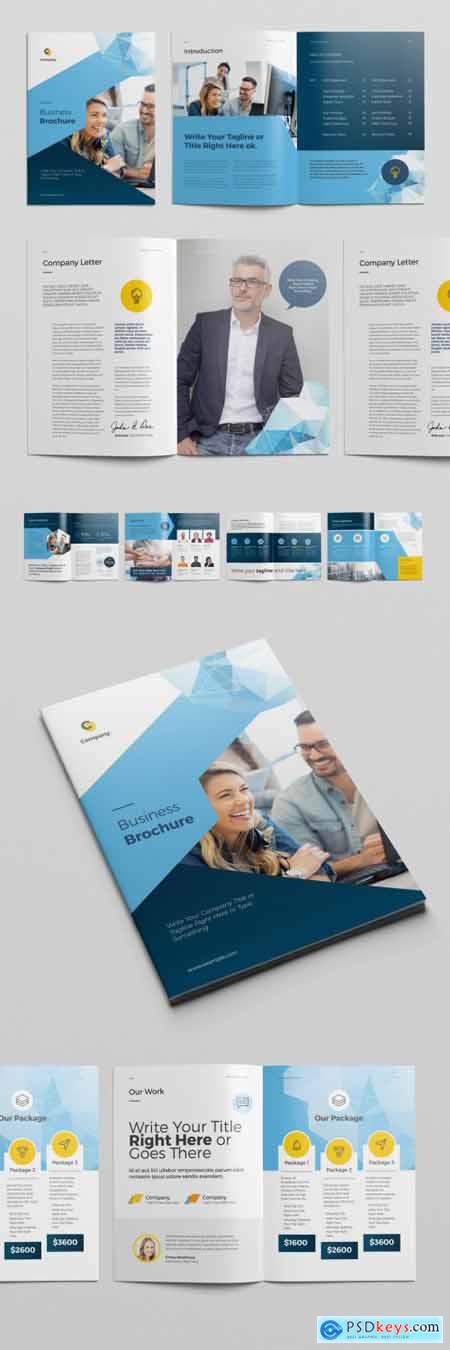 Brochure Layout with Blue Geometric Elements 317613180