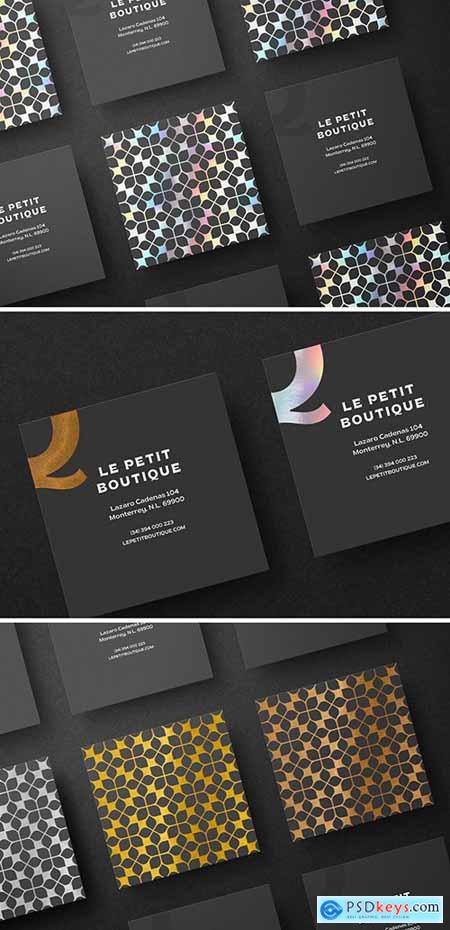 Square Business Cards Mockup Scene with Holographic and Foil Effects 346235959