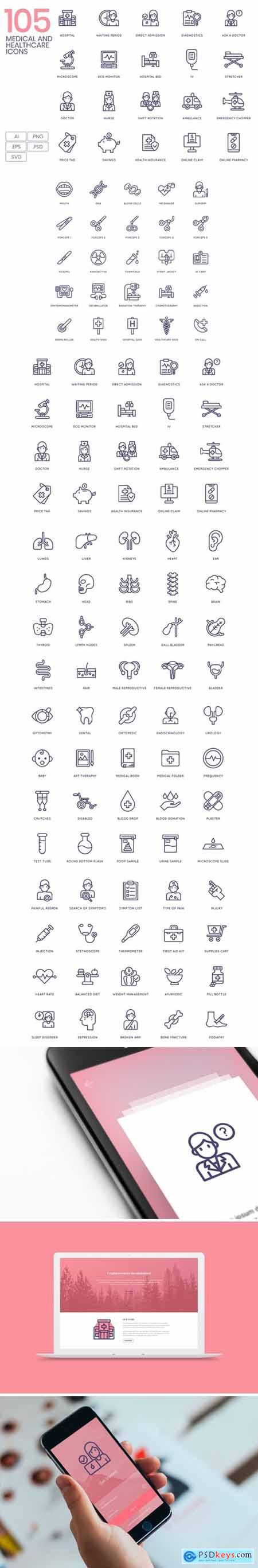 105 Medical and Healthcare Icons - Line Series