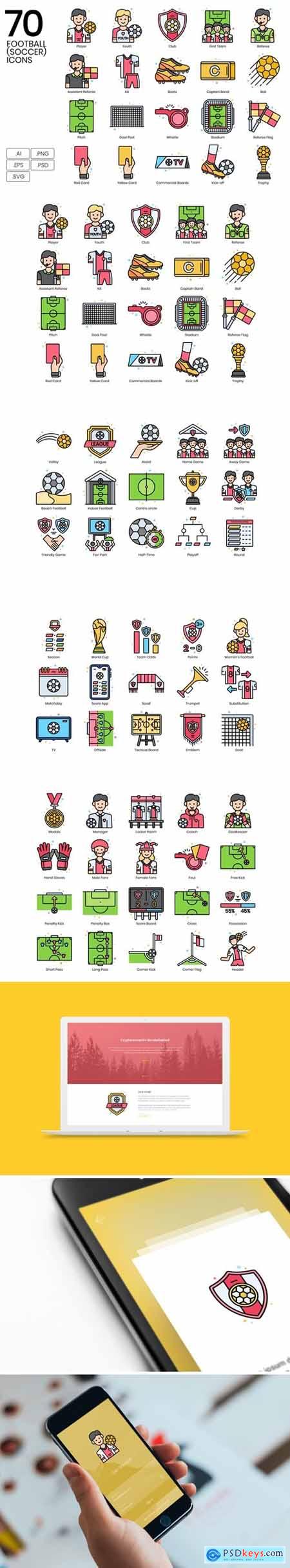 70 Football (Soccer) Icons - Vivid Series