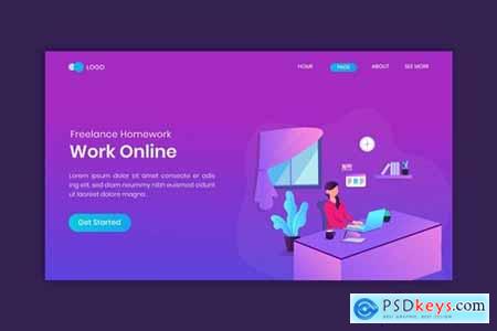 Work at home freelancer concept on landing page