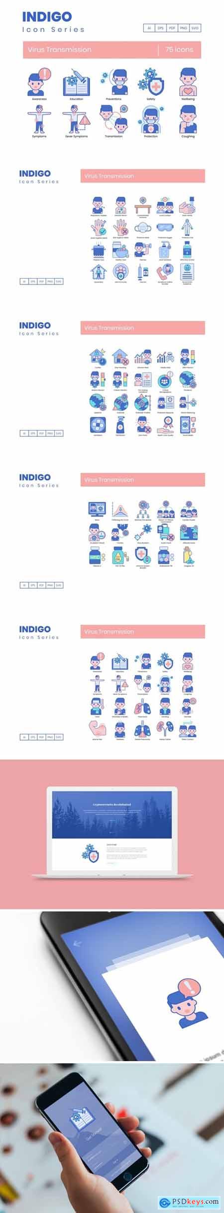 75 Virus Transmission Icons - Indigo Series