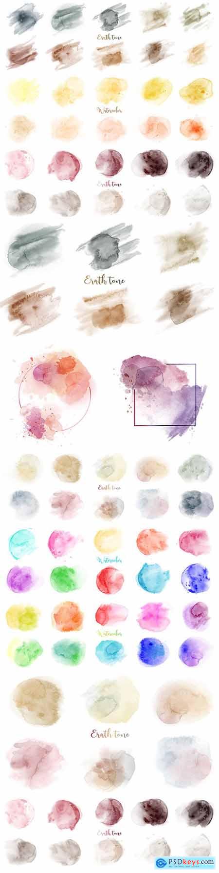 Hand-painted color watercolor texture set with abstract frame