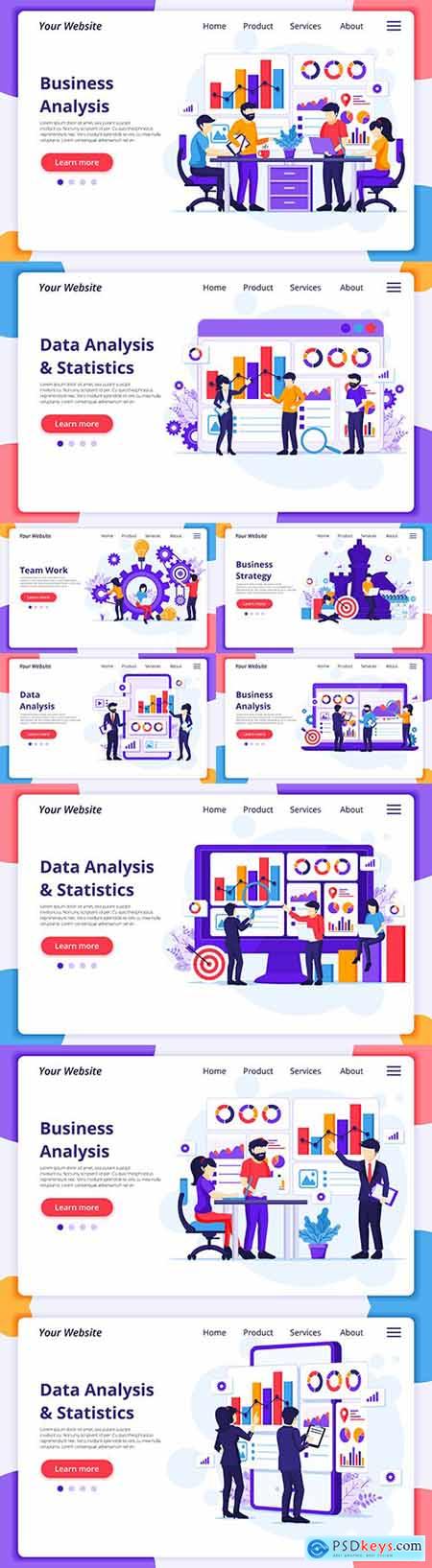 Business analysis people work with charts landing page template