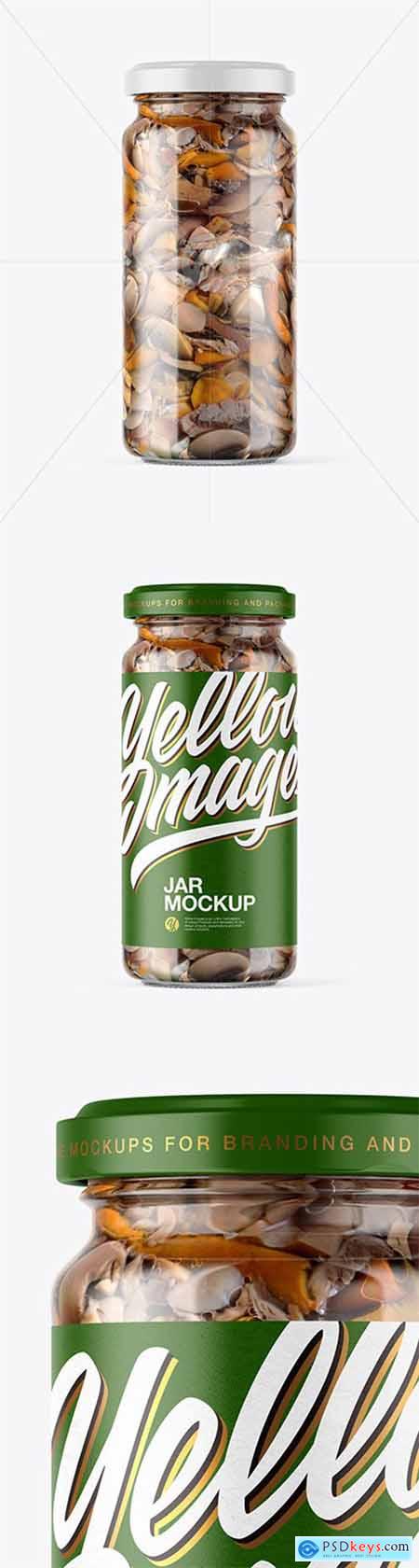 Clear Glass Jar with Marinated Mixed Mushrooms Mockup 60397