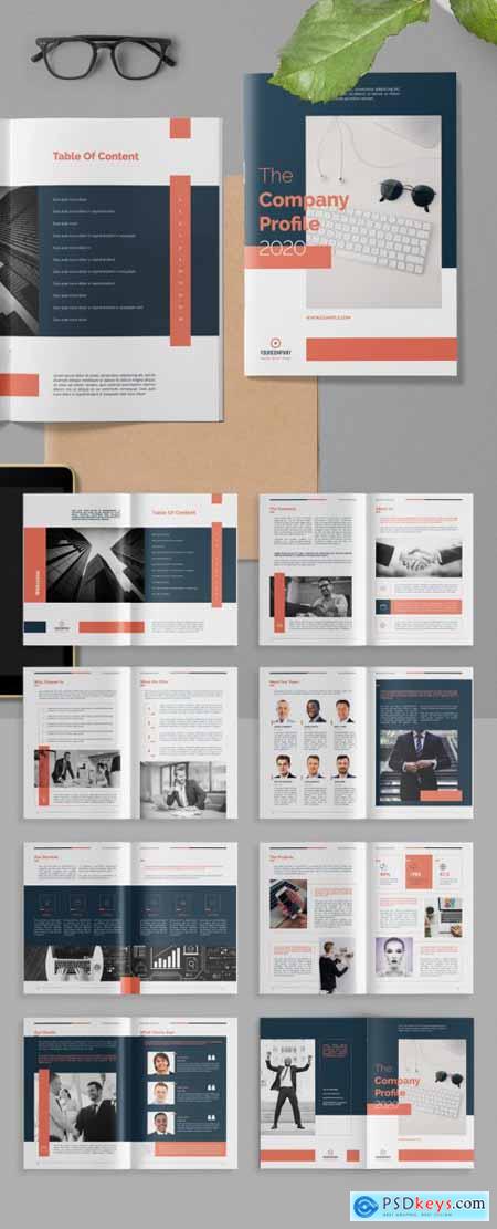 Company Profile Brochure Layout with Salmon Red Accents 313866149
